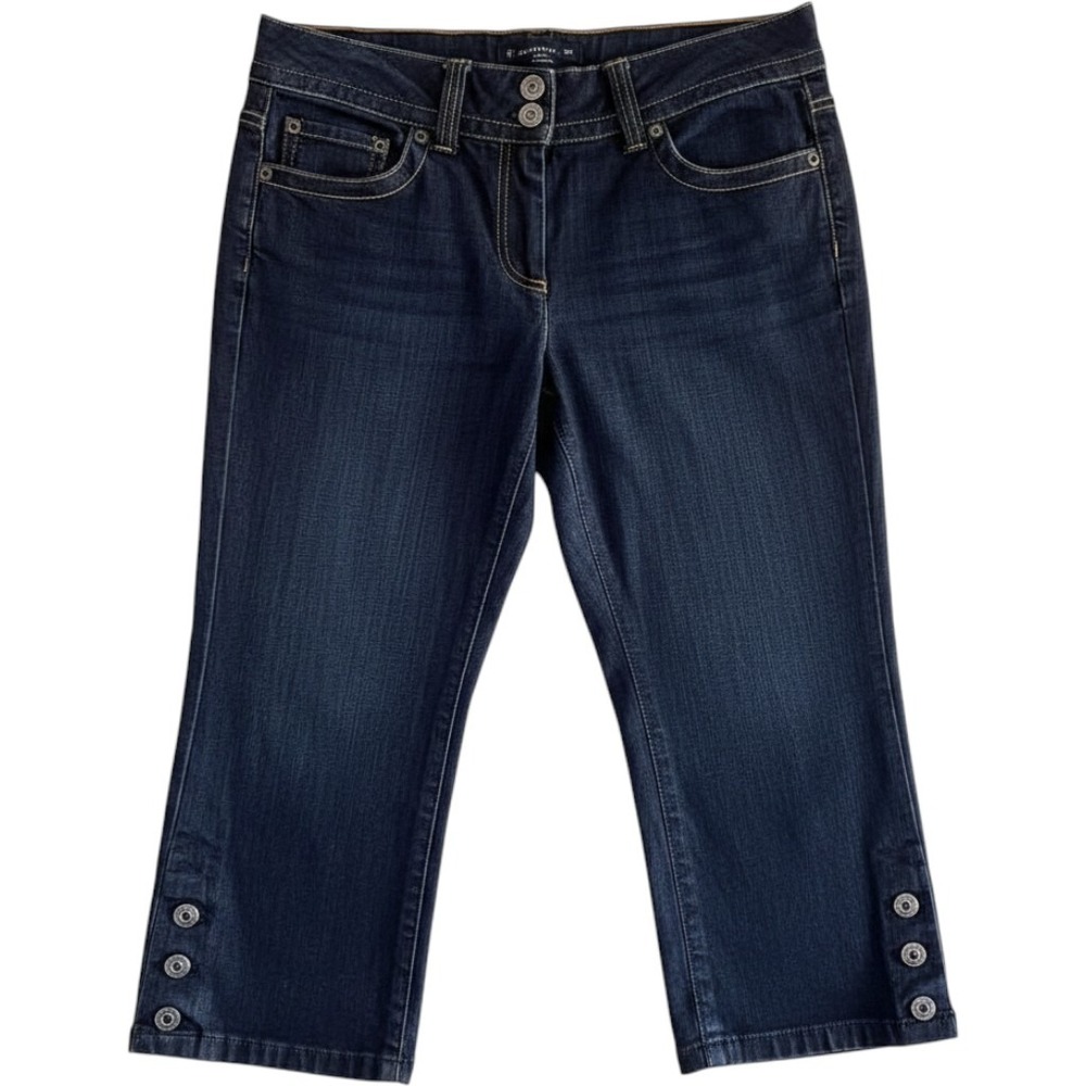 Ann Taylor Modern Fit Lindsay Waist Dark Wash Crop Jeans Button Cuff Womens 6